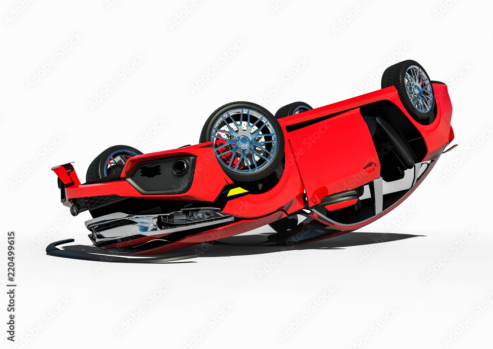 Car wreck / 3D render image representing a wrecked car Car wreck / 3D render image representing a wrecked car