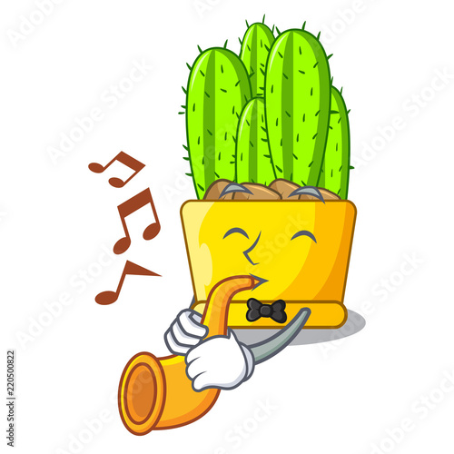 With trumpet cereus cactus in a pot cartoon