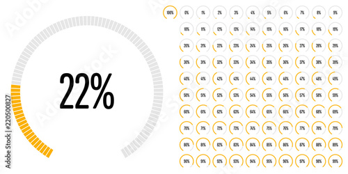 Set of circular sector percentage diagrams from 0 to 100 ready-to-use for web design, user interface (UI) or infographic - indicator with yellow