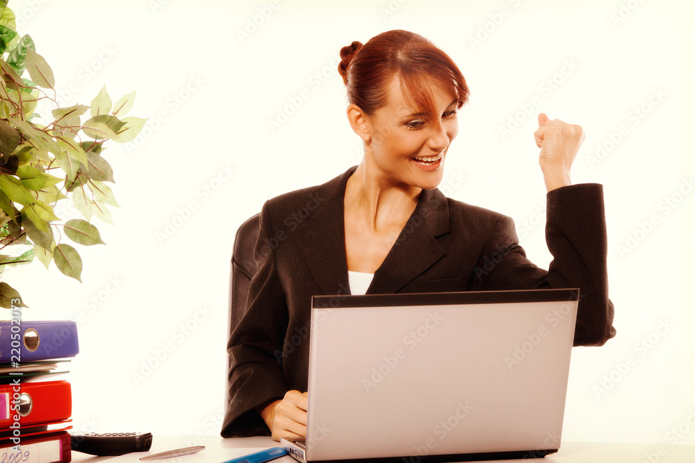 Young attractive business woman using laptop at the office. Woman gesturing. Young attractive business woman using laptop at the office. Woman gesturing.
