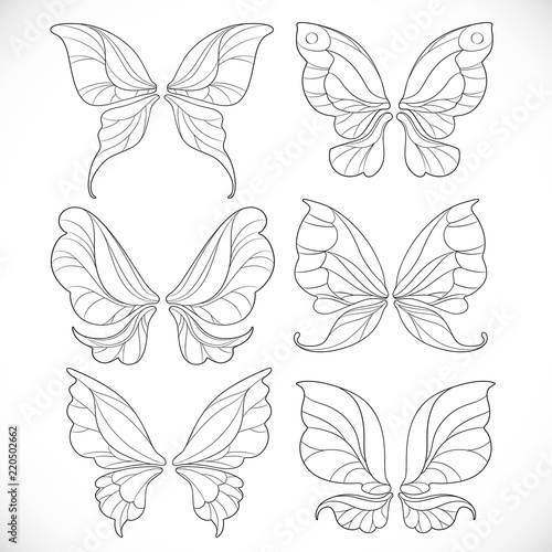 Fairy wings outlines set 1 isolated on a white background