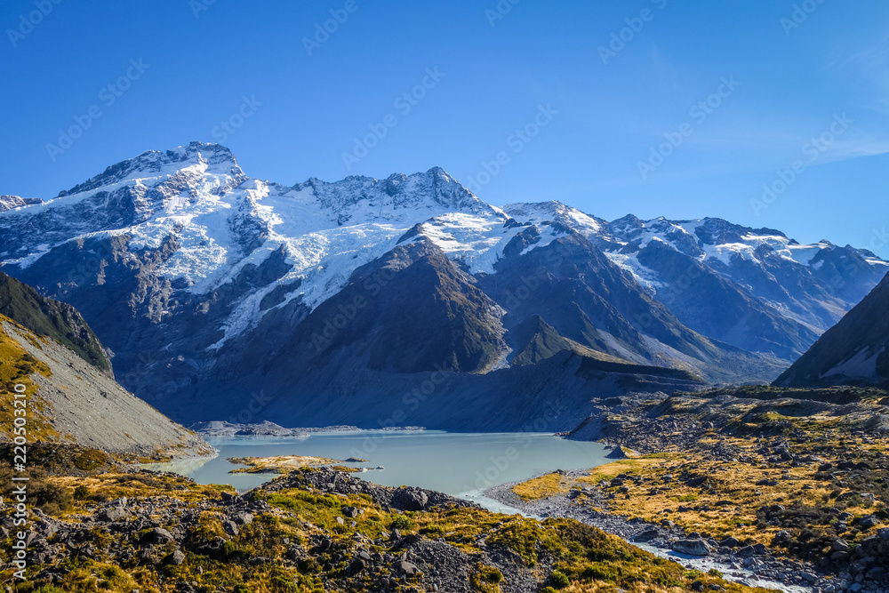 Glacial lake in Hooker Valley Track, Mount Cook, New Zealand
