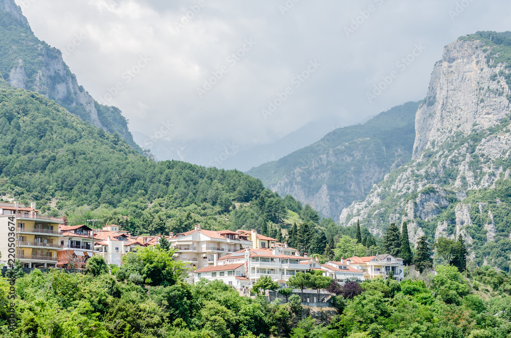Panorama Litohoro village on Mount Olympus in Greece 