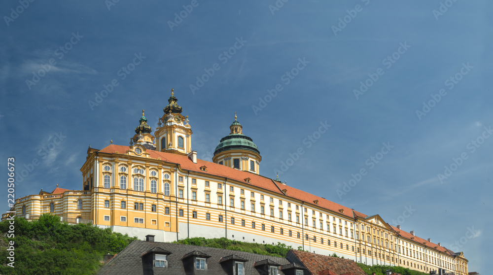 Panorama of Melk Abbey above the town of Melk, Lower Austria