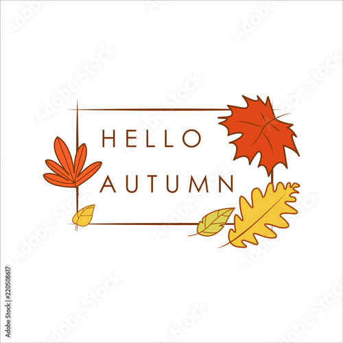 Hello Autumn Greeting Simple Dry Foliage Frame Illustration Design