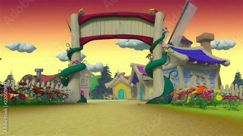 Front view of village - high quality 3d animation - looping - cartoon photo