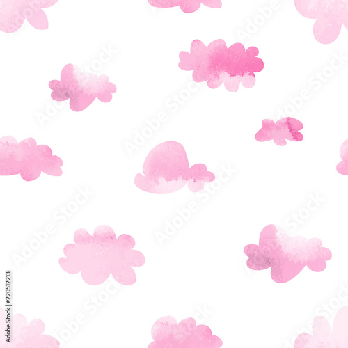 watercolor pink clouds seamless pattern.
