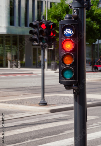 Cycle route traffic light  red signal photo