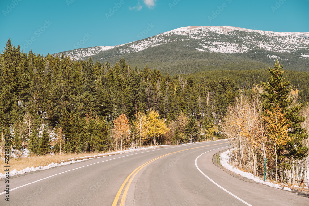 Highway at autumn in Colorado, USA.