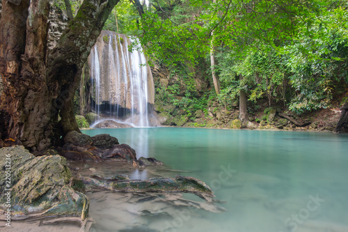 Erawan waterfall is a large and beautiful on the banks of Kwai Yai river, it is located in Si sawat District, Kanchanaburi province, Thailand.