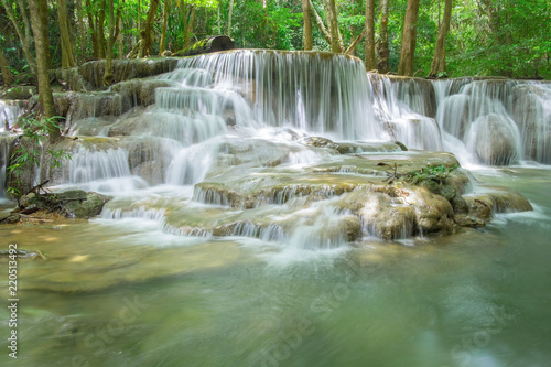 Fifth of Hauy mae khamin waterfall located in deep forest of Kanchanaburi province Thailand.