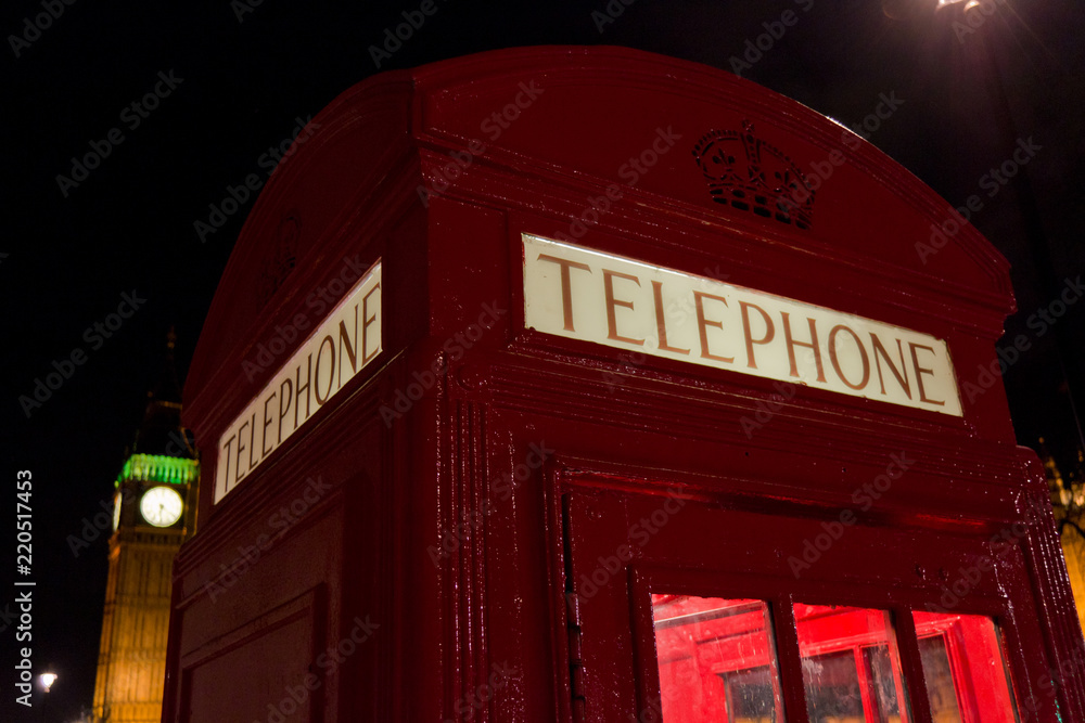 Cabina telefonica rossa e Big Ben di notte, Londra, Regno Unito Cabina telefonica rossa e Big Ben di notte, Londra, Regno Unito