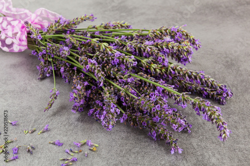 Fototapeta Naklejka Na Ścianę i Meble -  Lavender flowers on grey background.