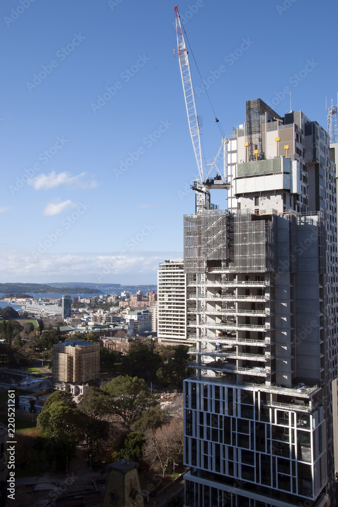 Sydney Australia, construction of new highrise apartment building with views of Hyde Park and Harbour