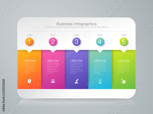 Infographics design vector and business icons with 5 options.