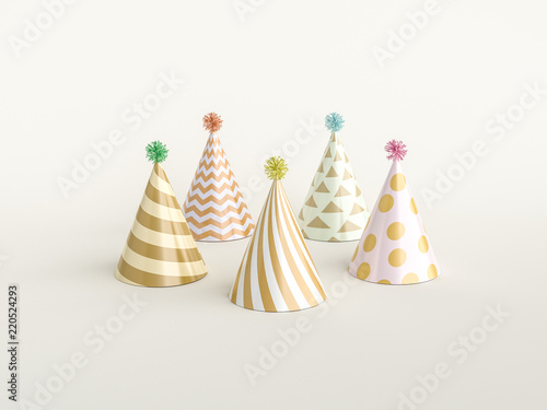 Party concept  Party hats round dance on white. 3d rendering.