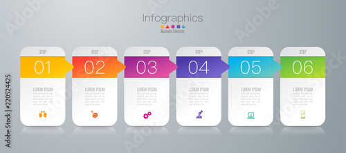 Infographics design vector and business icons with 6 options.