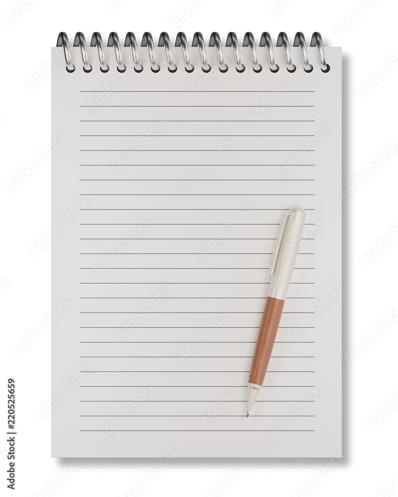 Empty notepad with pen isolated on white background Empty notepad with pen isolated on white background