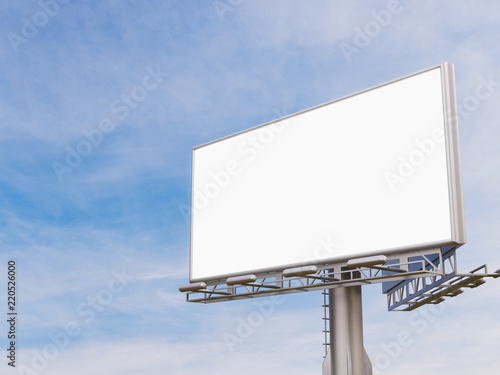 3D rendering of blank billboard (empty advertisement) with clouds. Empty mockup template