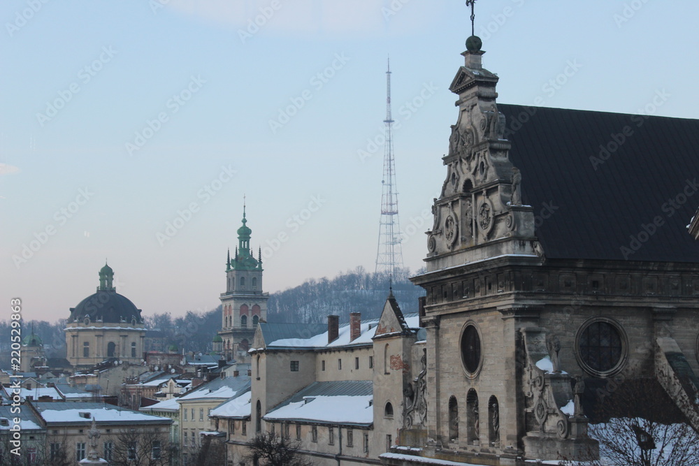 winter landscape of the old city of Lviv