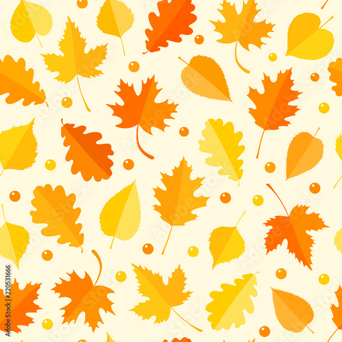 Seamless pattern with colorful autumn leaves