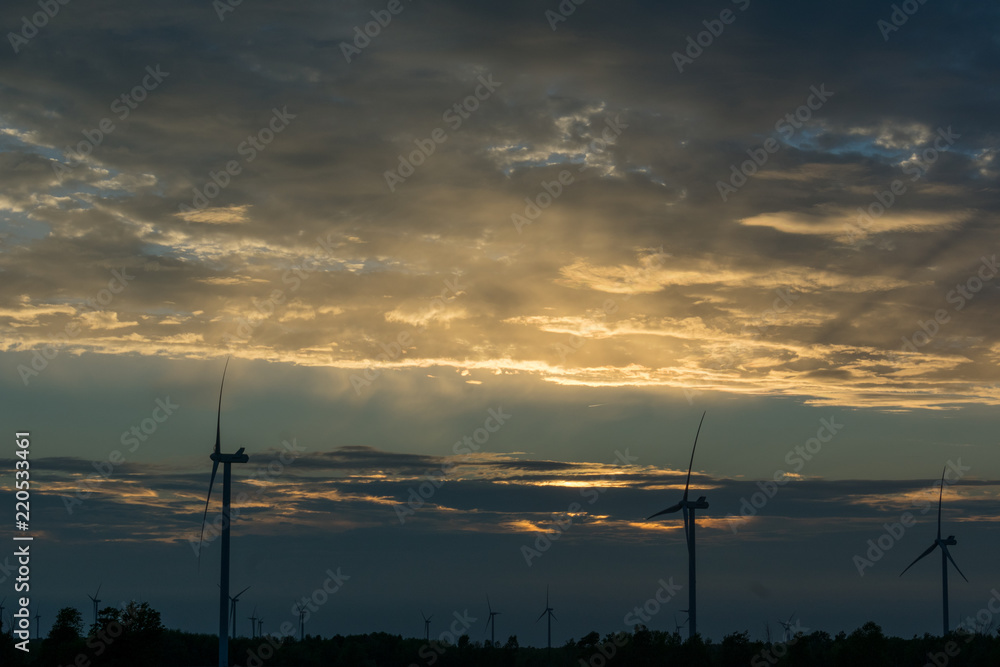 Windmills at sunset