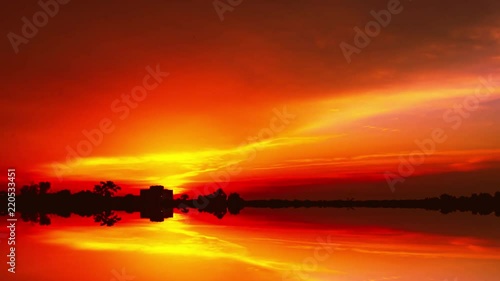 Mirror reflected sunrise red blood