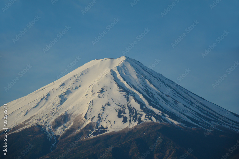 Mount Fuji Peak Close-Up In Early Morning, Japanese Scenery