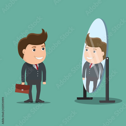 Businessman looks yourself in the mirror.Vector illustration.