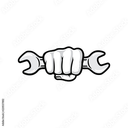 Hand Holding Wrench Logo Vector