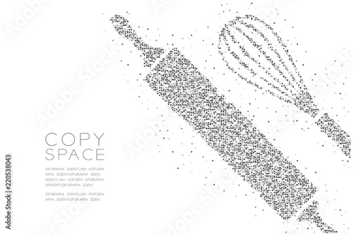 Abstract Geometric Square box pixel pattern Rolling Pin and Whisk shape, Bakery concept design black color illustration on white background with copy space, vector eps10