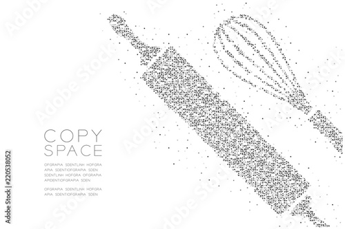 Abstract Geometric Circle dot pixel pattern Rolling Pin and Whisk shape, Bakery concept design black color illustration on white background with copy space, vector eps10