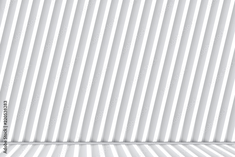 Obraz premium 3d rendering. modern diagonal white panel row wall and floor background.
