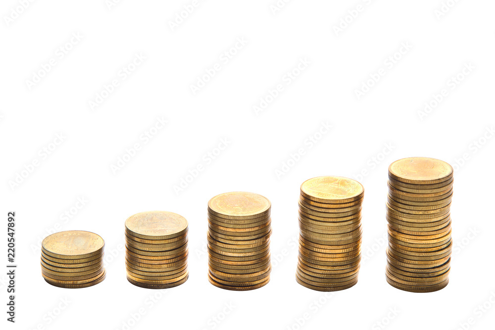 Golden coin stacks isolated on white background. Golden coin stacks isolated on white background.