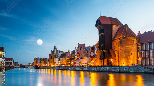 Canvas Print Harbor at Motlawa river with old town of Gdansk in Poland