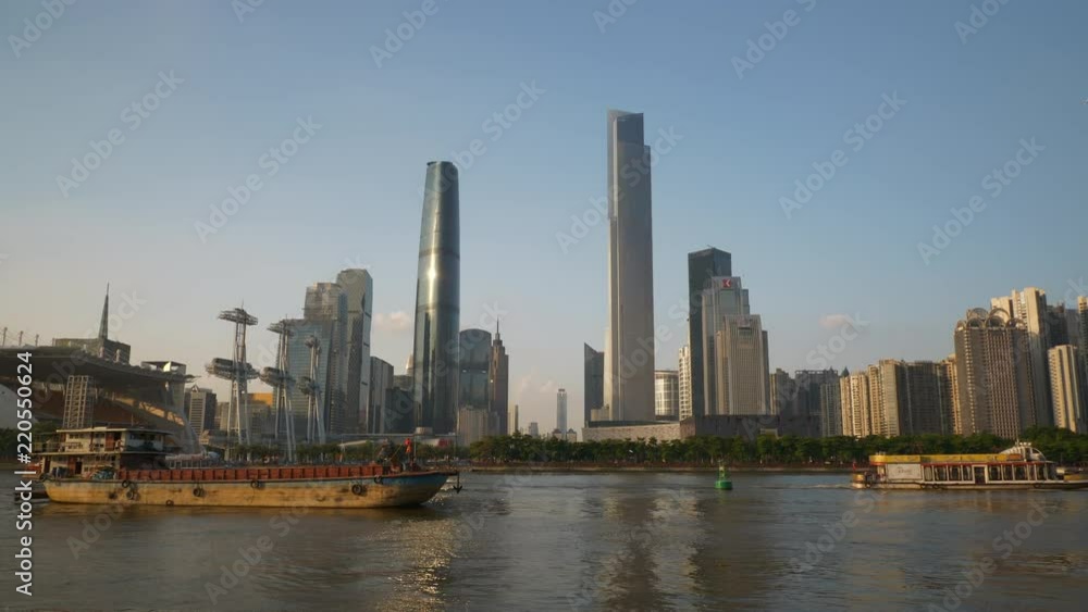 sunset guangzhou city famous river bay downtown panorama 4k china
