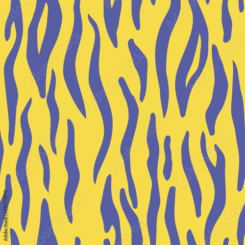 Abstract colorful animal print. Seamless vector pattern with tiger stripes. Textile repeating animal fur background.