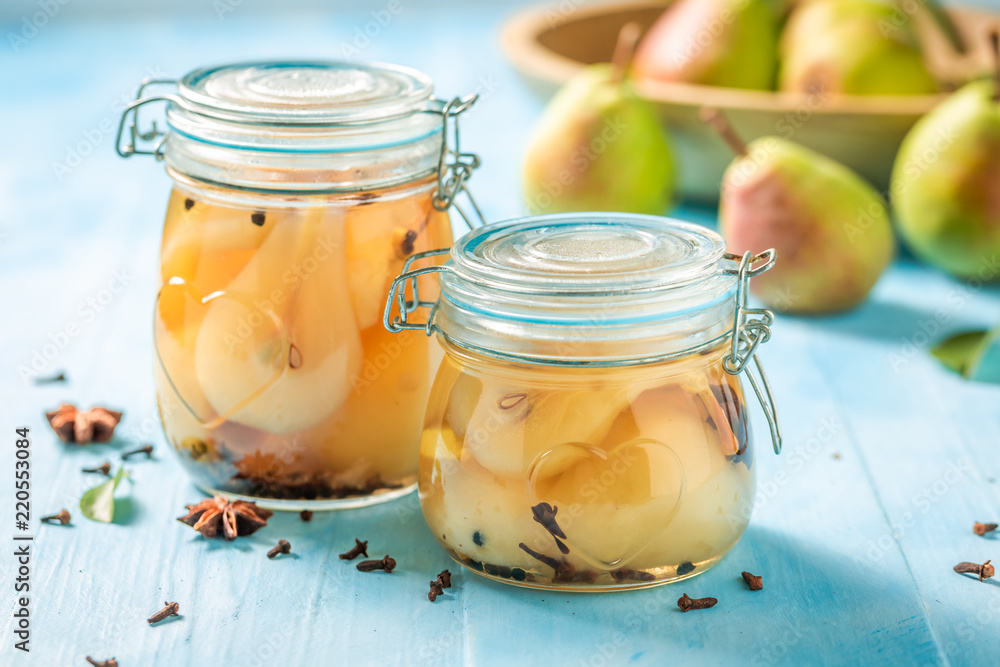 Ingredients for fresh pickled pears in the jar Ingredients for fresh pickled pears in the jar