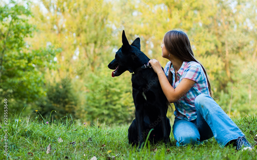 young teenage girl with a shepherd dog in the park outdoor young teenage girl with a shepherd dog in the park outdoor