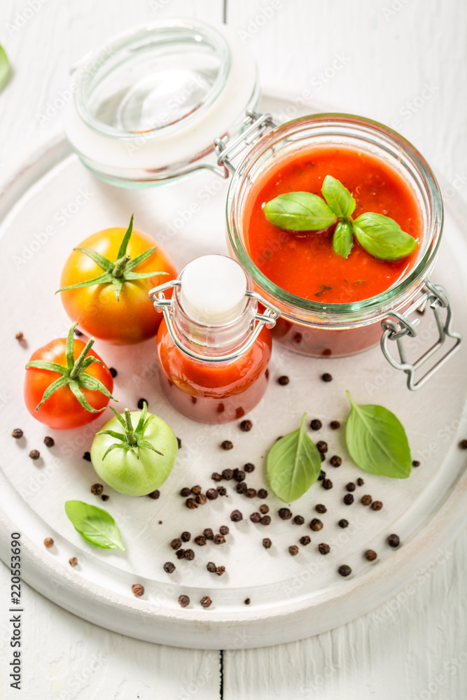 Homemade and tasty passata made of tomatoes Homemade and tasty passata made of tomatoes