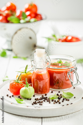 Homemade and tasty passata prepared from tomatoes