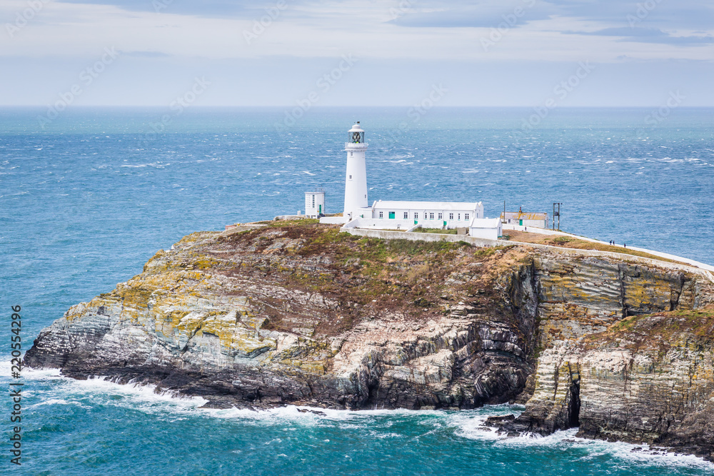 View on the historic South Stack lighthouse on Anglesey, Wales, United Kingdom