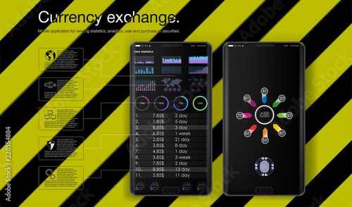 Online statistics and data Analytics.Digital money market, investment, finance and trading.  Perfect for web design, banner and presentation. Vector illustration.