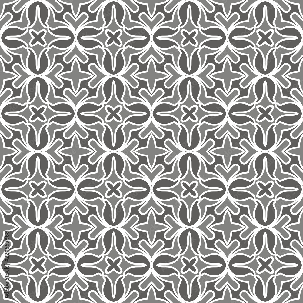 Grey seamless pattern. Fabric print. Seamless background, mosaic ornament, ethnic style. Grey seamless pattern. Fabric print. Seamless background, mosaic ornament, ethnic style.