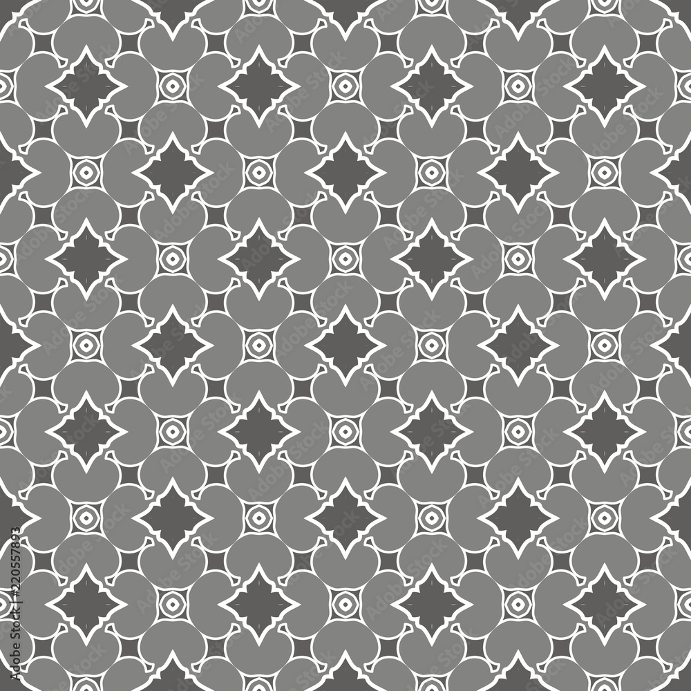 Grey seamless pattern. Fabric print. Seamless background, mosaic ornament, ethnic style. Grey seamless pattern. Fabric print. Seamless background, mosaic ornament, ethnic style.