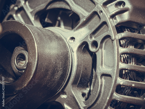 Detailed closeup of alternator generator machine engine