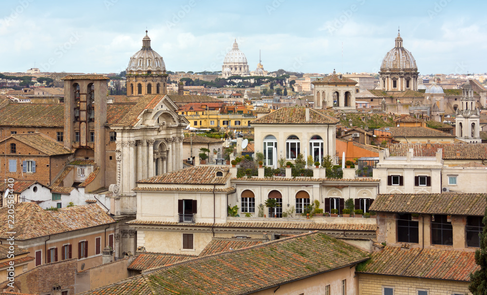 Rome skyline, with its palaces and the beautiful cupolas of its churches