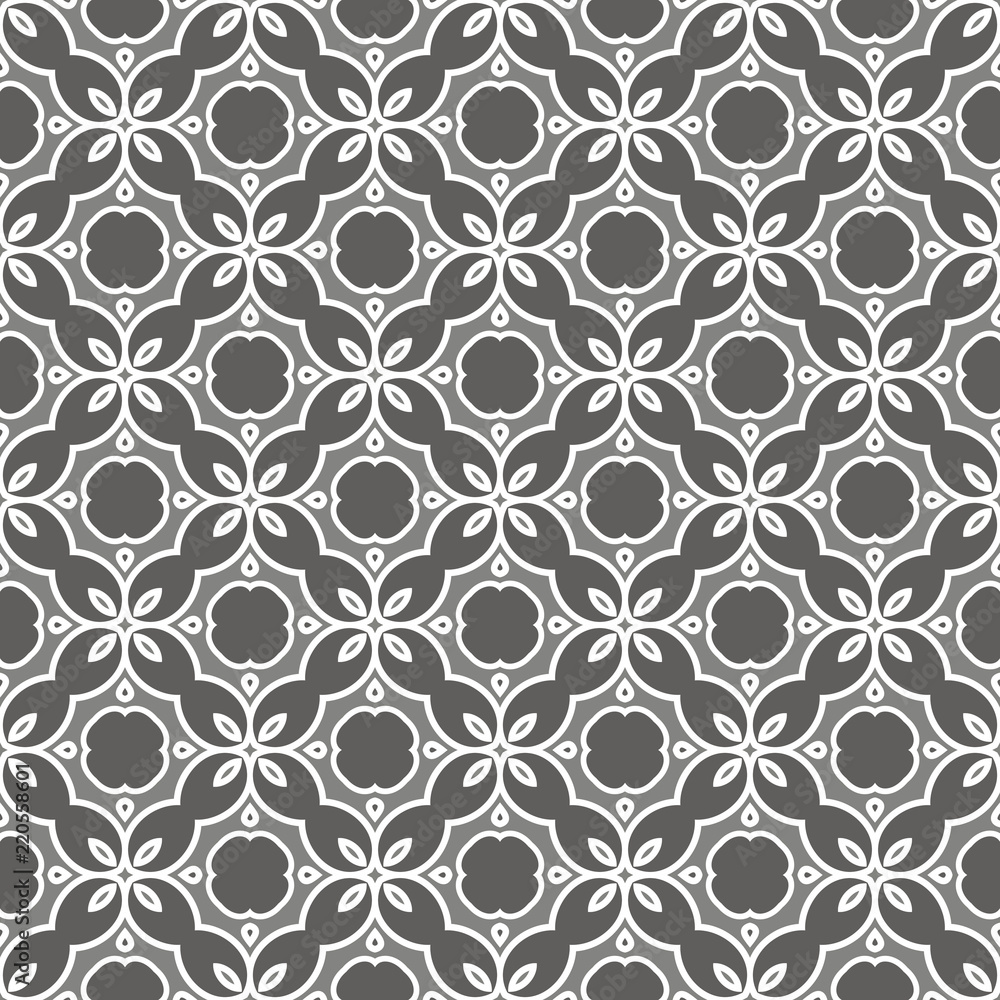 Grey seamless pattern. Fabric print. Seamless background, mosaic ornament, ethnic style. Grey seamless pattern. Fabric print. Seamless background, mosaic ornament, ethnic style.