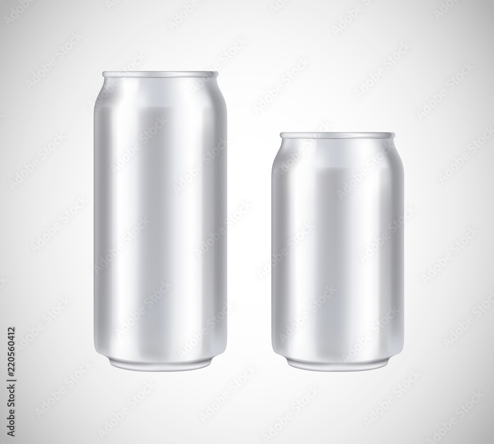 White can front view. Can vector visual 330 and 500 ml. For beer, lager, alcohol, soft drinks, soda advertising. White can front view. Can vector visual 330 and 500 ml. For beer, lager, alcohol, soft drinks, soda advertising.