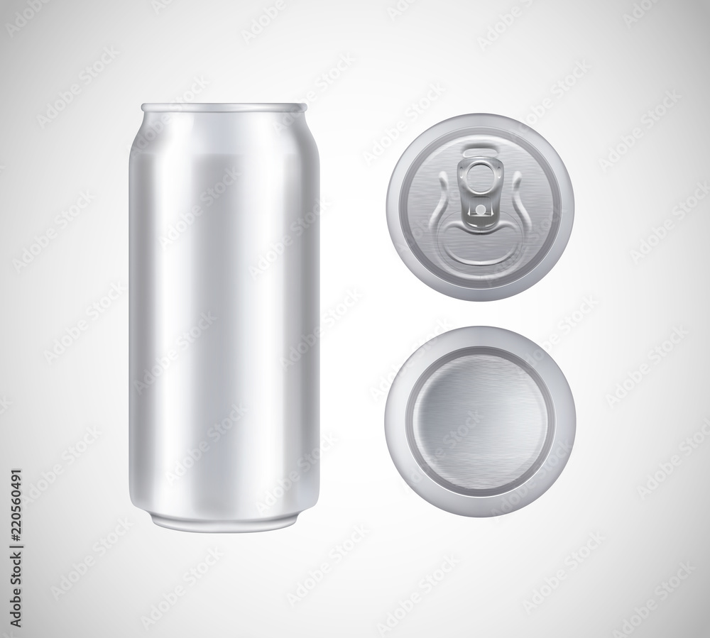 Metal can top, front, bottom view. Can vector visual 500 ml. For beer, lager, alcohol, soft drinks, soda advertising. Metal can top, front, bottom view. Can vector visual 500 ml. For beer, lager, alcohol, soft drinks, soda advertising.
